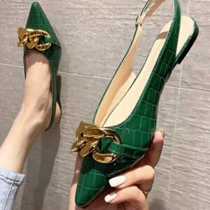Fashion Women Flats Pointed Toe Sandals Elegant Shoes Size 8 Slingback Green
